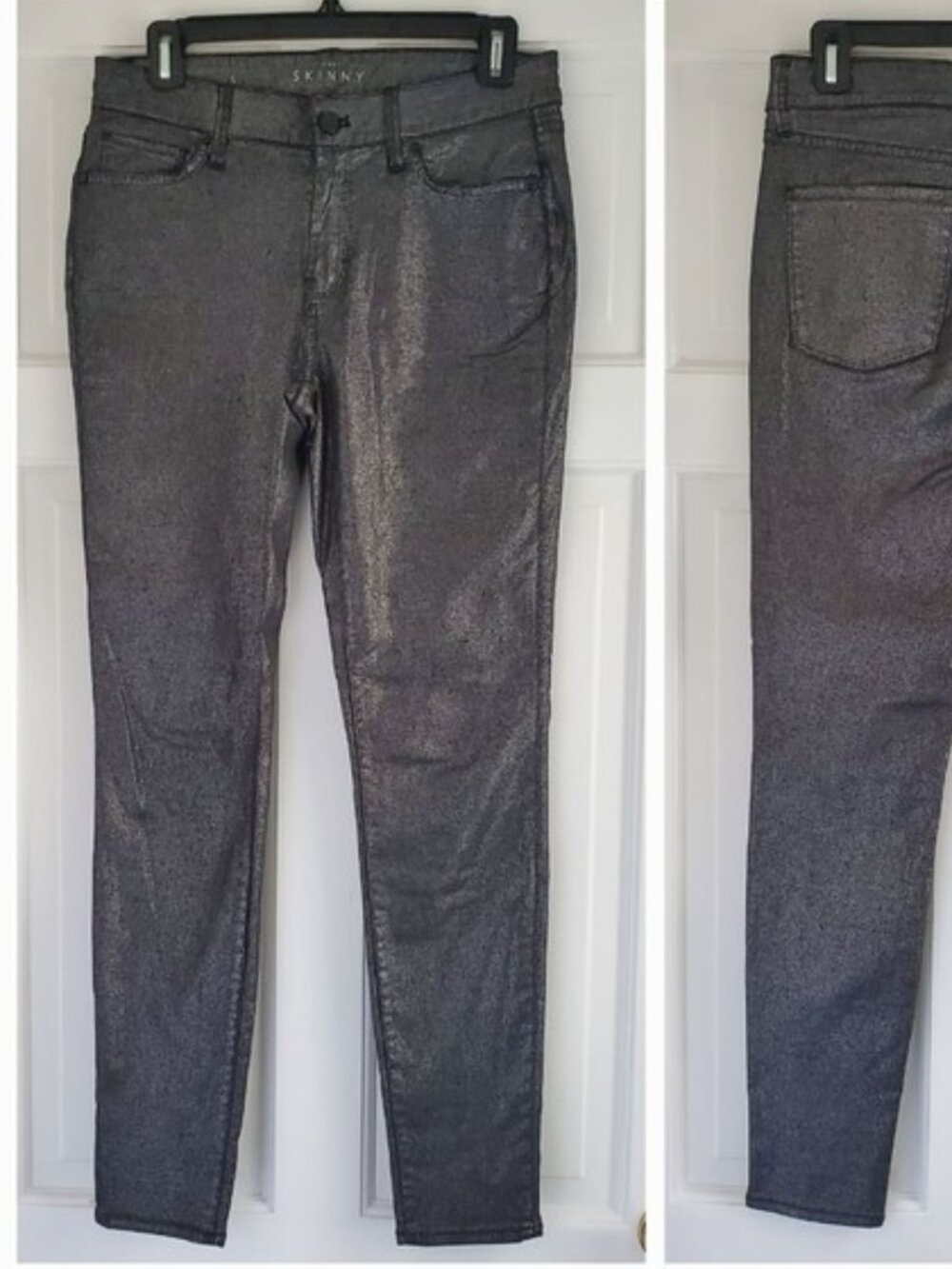 WHITE HOUSE BLACK MARKET Mid-Rise "The Skinny" Metallic Foil Pants - 4